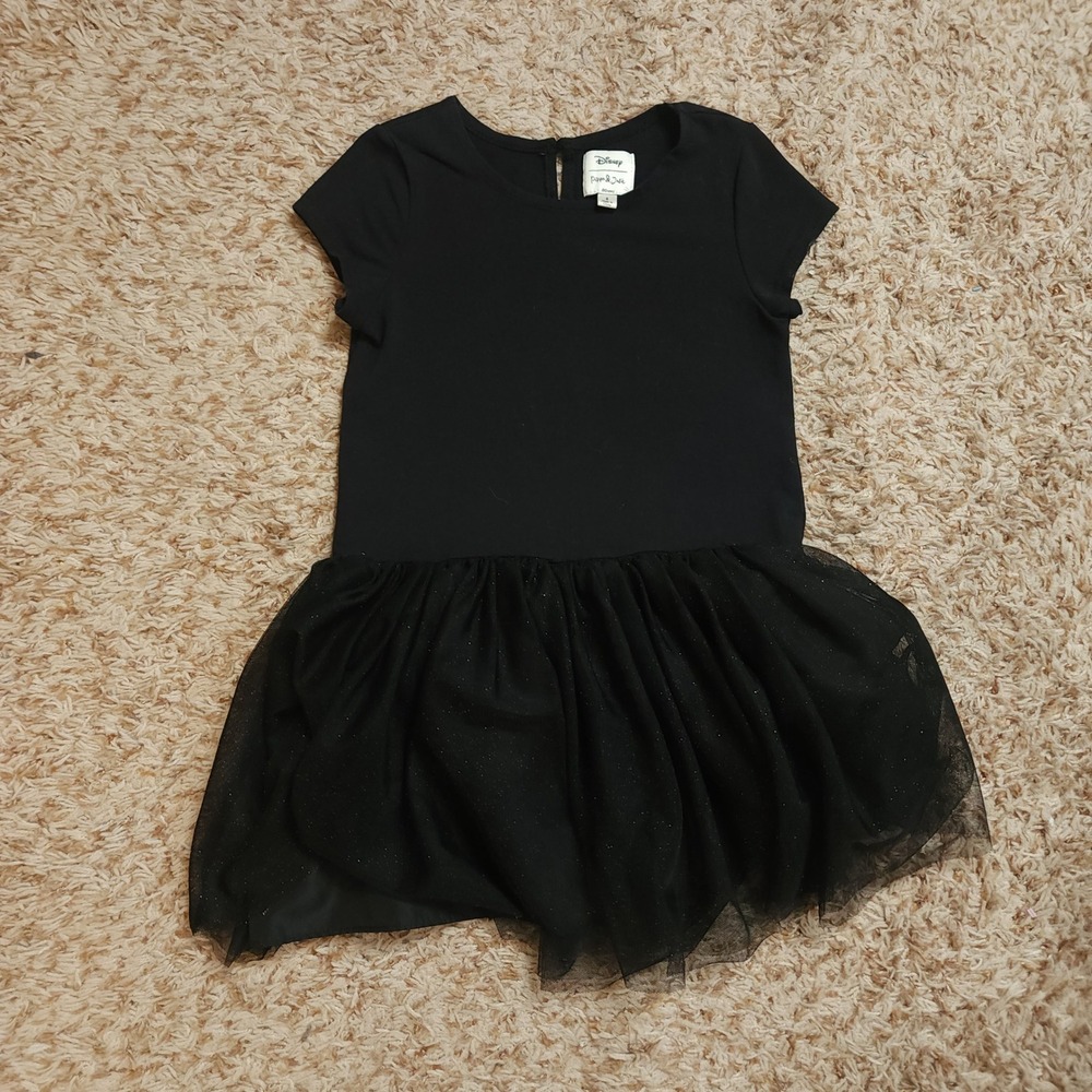Disney Pippa & Julie Dress Girls 6 Black Glitter Tulle Tutu Short Sleeve